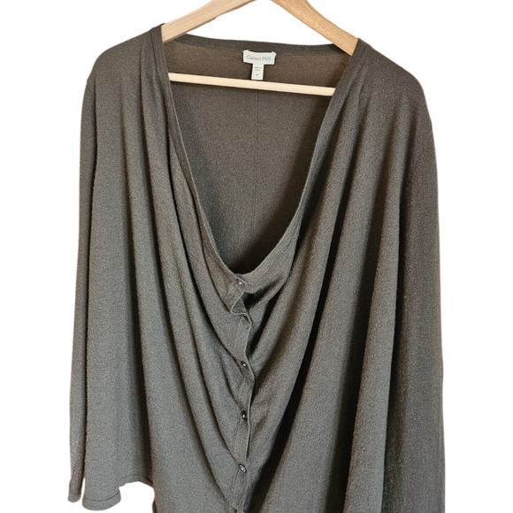 Garnet Hill 100% Cashmere Draped Button Front Top Sweater Green Women's Medium - Picture 2 of 7